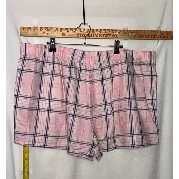 Joyspun Womens Pink Plaid Pajama Shorts Plus Size 2X 18W-20W Cotton Rayon Boxers - Picture 2 of 4